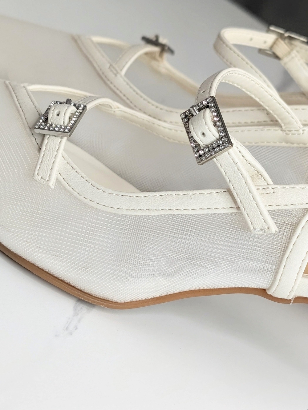 Dolce Vita White Slingback Heels Size 8 Mesh Rhinestone Buckle Pointed Toe NEW - Picture 4 of 6